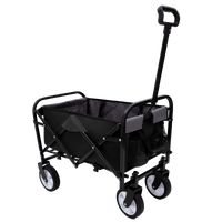 Collapsible Foldable Utility Wagon Cart With Strapping System For Beach Camping Shopping Gardening Fishing Supports 225lbs All-Terrain Wheels Black