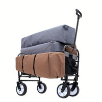 Collapsible Foldable Utility Wagon Cart With Strapping System For Beach Camping Shopping Gardening Fishing Supports 225lbs All-Terrain Wheels Black
