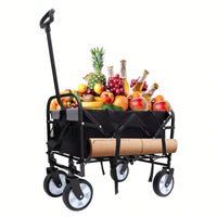 Collapsible Foldable Utility Wagon Cart With Strapping System For Beach Camping Shopping Gardening Fishing Supports 225lbs All-Terrain Wheels Black