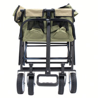 Collapsible Foldable Utility Wagon Cart With Strapping System For Beach Camping Shopping Gardening Fishing Supports 225lbs All-Terrain Wheels Black