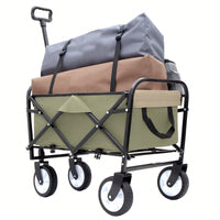 Collapsible Foldable Utility Wagon Cart With Strapping System For Beach Camping Shopping Gardening Fishing Supports 225lbs All-Terrain Wheels Black