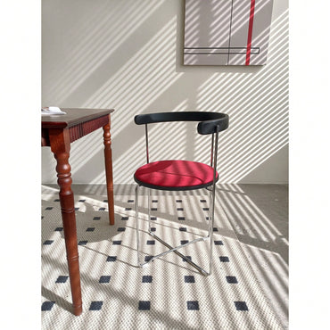 Modern Upholstered Folding Chair With Chrome Frame And Wooden Back For Dining Room Living Room Kitchen - Red