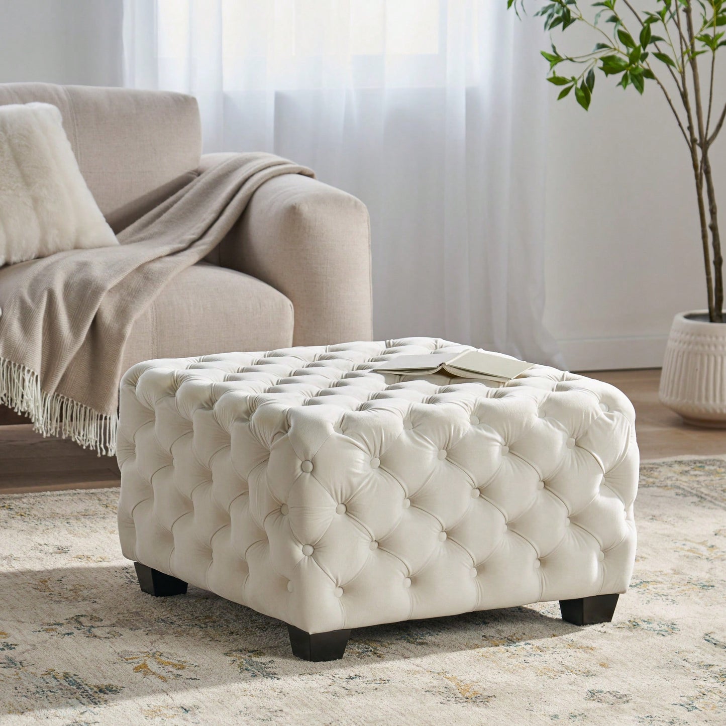 Elegant Ottoman For Living Room Or Bedroom With Plush Upholstery And Sturdy Design