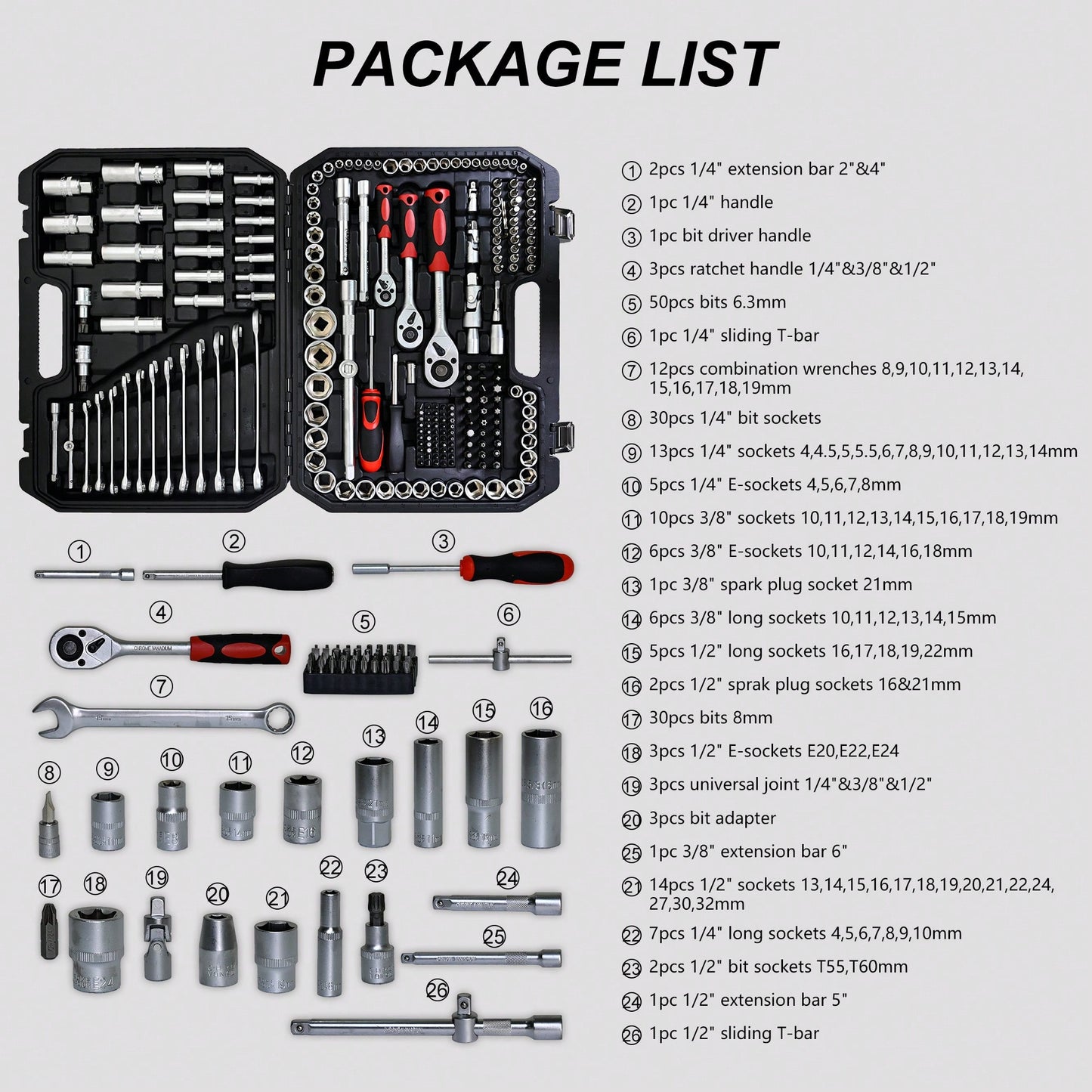 216-Piece Portable Tool Kit And Socket Wrench Set For Home Repairs Includes Case Ratchet Wrenches Ideal For Men And Women
