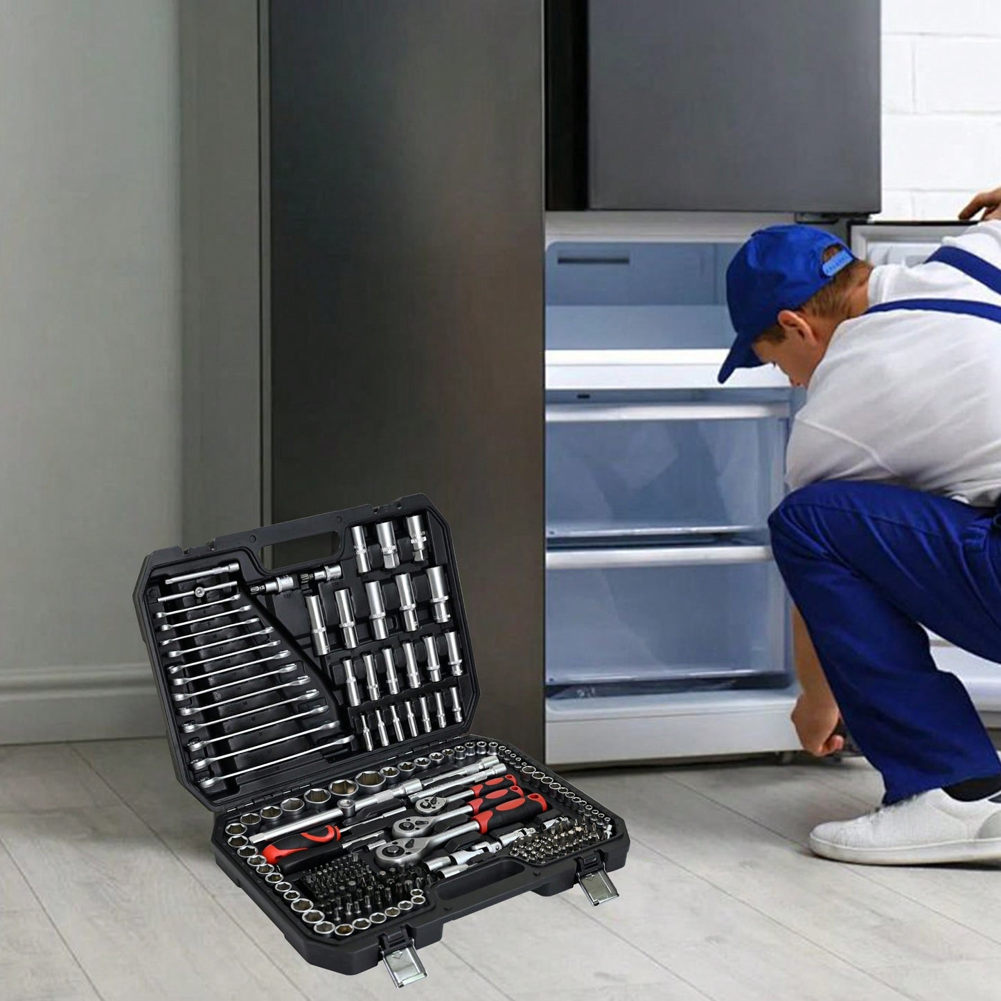 216-Piece Portable Tool Kit And Socket Wrench Set For Home Repairs Includes Case Ratchet Wrenches Ideal For Men And Women