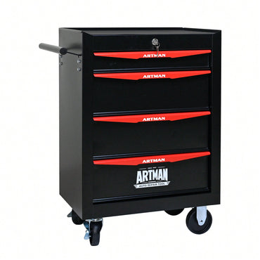 Rolling 20 Inch Metal Tool Chest With 4 Drawers And Ball Bearing Slides - Durable Steel Storage Organizer In Black And Red