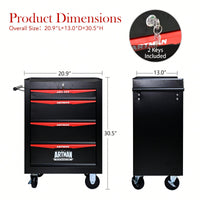 Rolling 20 Inch Metal Tool Chest With 4 Drawers And Ball Bearing Slides - Durable Steel Storage Organizer In Black And Red