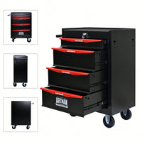 Rolling 20 Inch Metal Tool Chest With 4 Drawers And Ball Bearing Slides - Durable Steel Storage Organizer In Black And Red