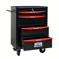 Rolling 20 Inch Metal Tool Chest With 4 Drawers And Ball Bearing Slides - Durable Steel Storage Organizer In Black And Red