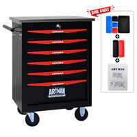 Multifunctional Rolling Tool Cart With 6 Drawers And Wheels For Garage Workshop Storage - Metal Tool Organizer With Stainless Steel Top In Black And Red