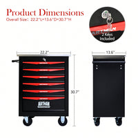 Multifunctional Rolling Tool Cart With 6 Drawers And Wheels For Garage Workshop Storage - Metal Tool Organizer With Stainless Steel Top In Black And Red