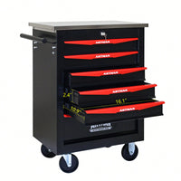 Multifunctional Rolling Tool Cart With 6 Drawers And Wheels For Garage Workshop Storage - Metal Tool Organizer With Stainless Steel Top In Black And Red