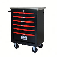 Multifunctional Rolling Tool Cart With 6 Drawers And Wheels For Garage Workshop Storage - Metal Tool Organizer With Stainless Steel Top In Black And Red