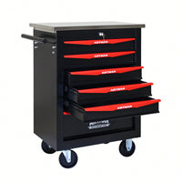 Multifunctional Rolling Tool Cart With 6 Drawers And Wheels For Garage Workshop Storage - Metal Tool Organizer With Stainless Steel Top In Black And Red