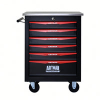 Multifunctional Rolling Tool Cart With 6 Drawers And Wheels For Garage Workshop Storage - Metal Tool Organizer With Stainless Steel Top In Black And Red