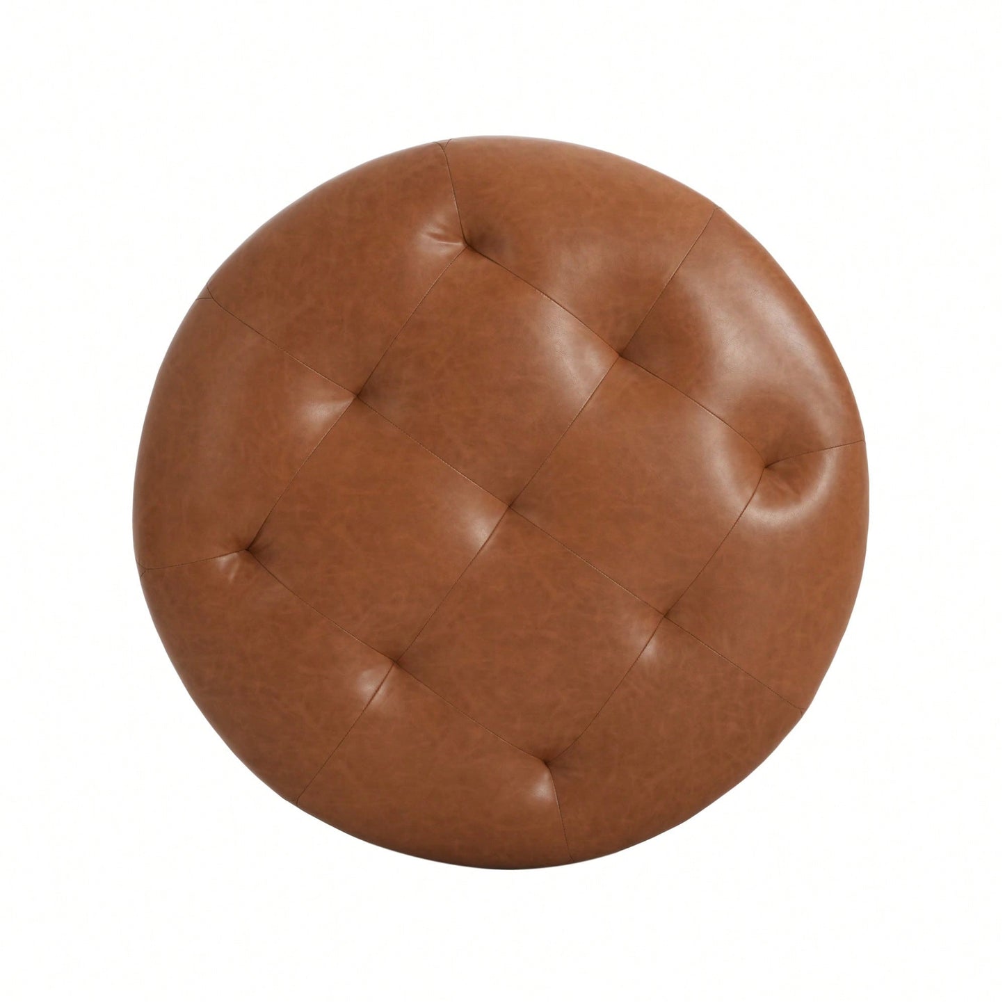 Upholstered Button Tufted Round Ottoman For Stylish Home Decor Orange Brown