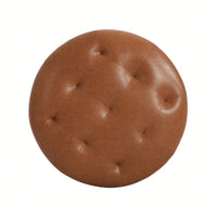 Upholstered Button Tufted Round Ottoman For Stylish Home Decor Orange Brown