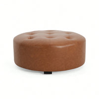 Upholstered Button Tufted Round Ottoman For Stylish Home Decor Orange Brown