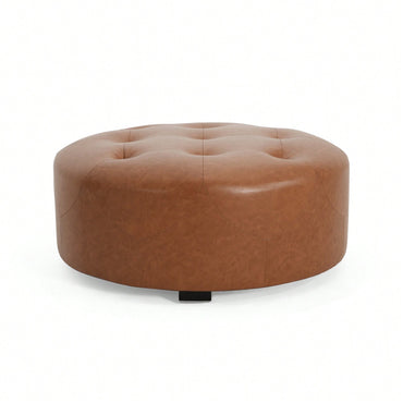 Upholstered Button Tufted Round Ottoman For Stylish Home Decor Orange Brown