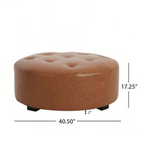 Upholstered Button Tufted Round Ottoman For Stylish Home Decor Orange Brown