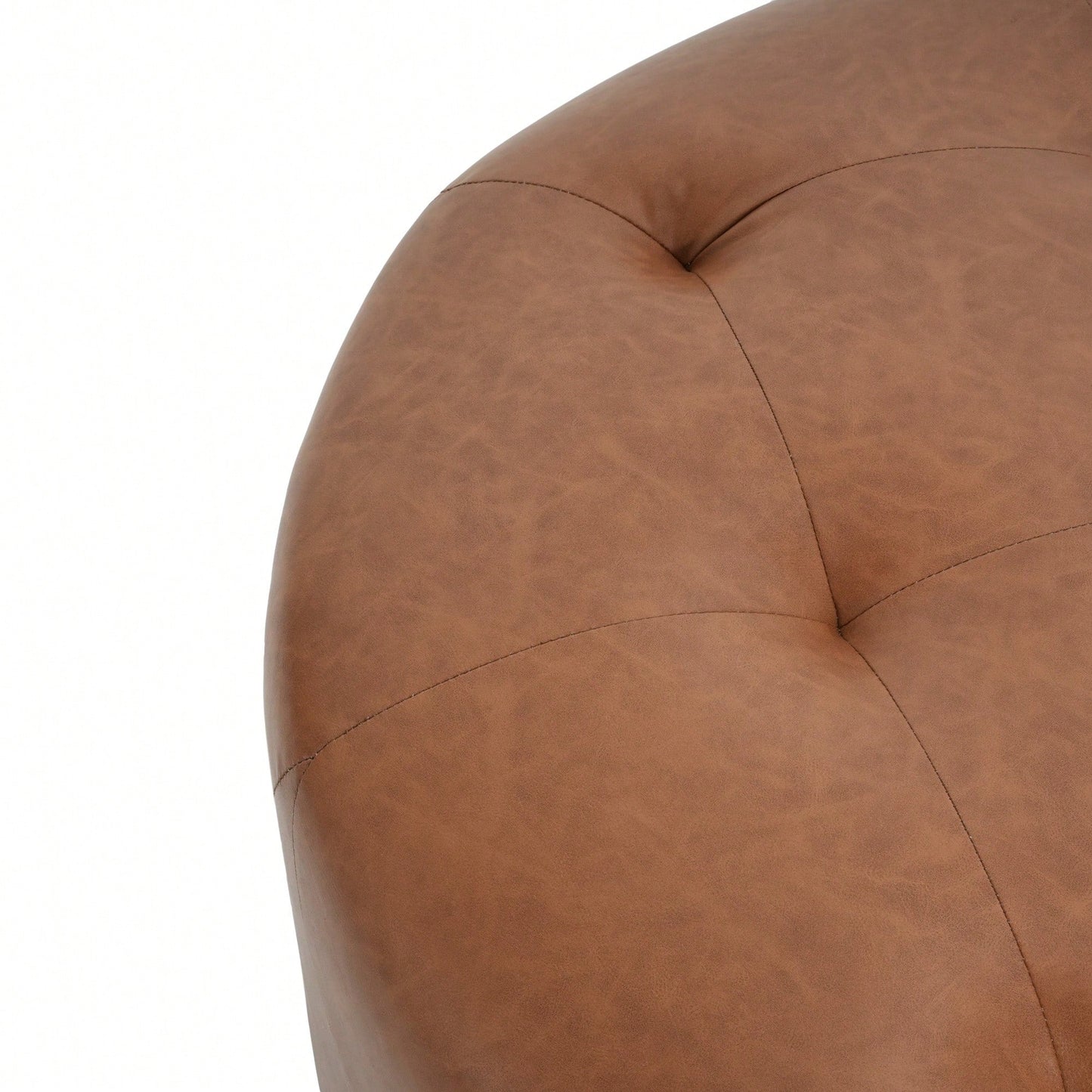 Upholstered Button Tufted Round Ottoman For Stylish Home Decor Orange Brown