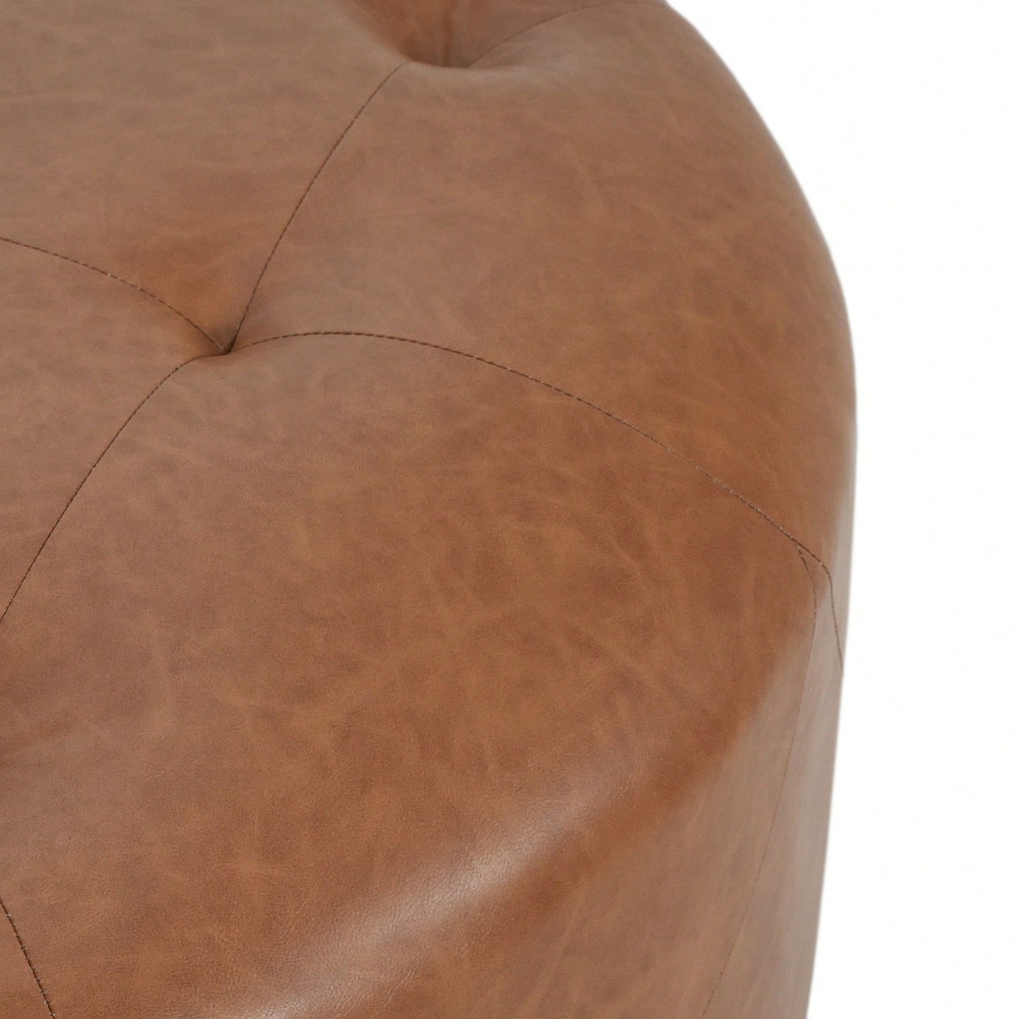 Upholstered Button Tufted Round Ottoman For Stylish Home Decor Orange Brown