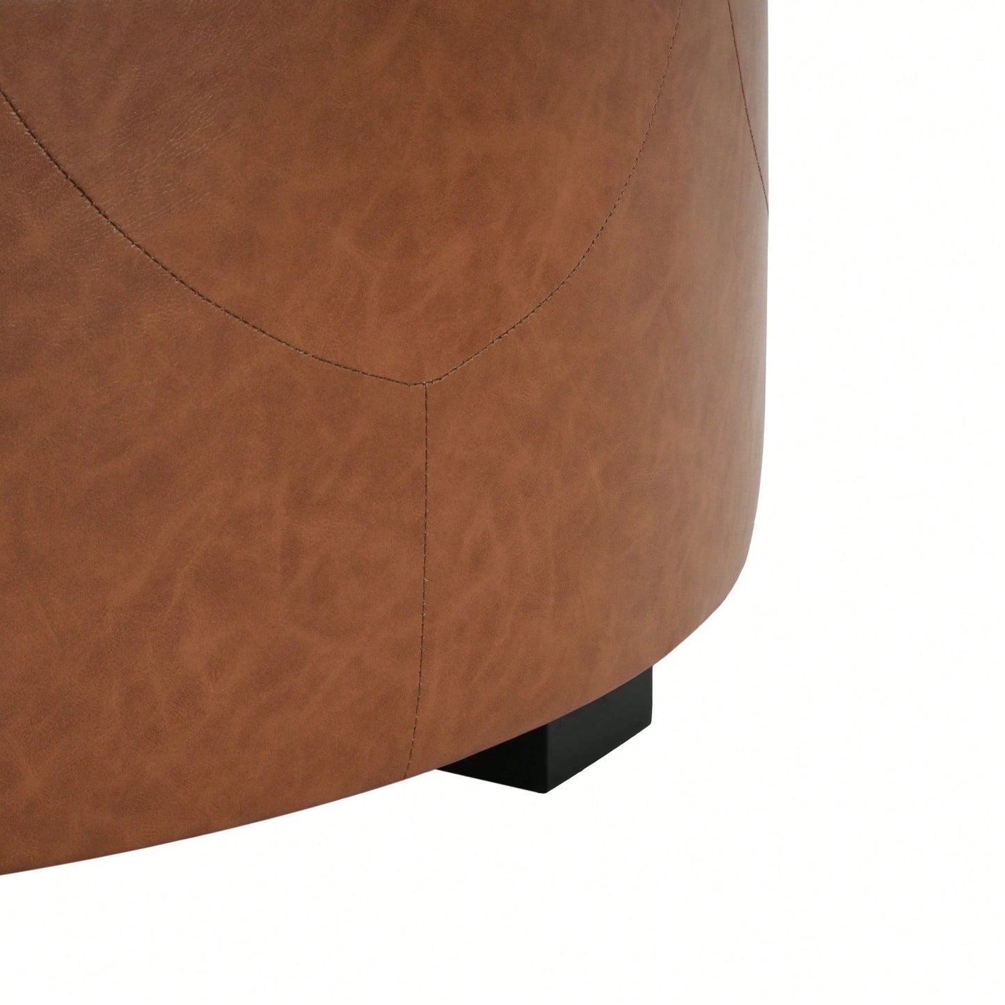 Upholstered Button Tufted Round Ottoman For Stylish Home Decor Orange Brown