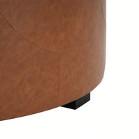 Upholstered Button Tufted Round Ottoman For Stylish Home Decor Orange Brown