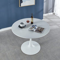 Mid-Century Modern Round Dining Table For 4-6 People With MDF Top And Elegant Pedestal Base