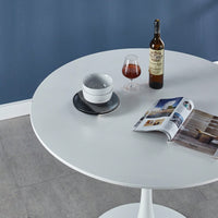 Mid-Century Modern Round Dining Table For 4-6 People With MDF Top And Elegant Pedestal Base
