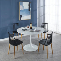 Mid-Century Modern Round Dining Table For 4-6 People With MDF Top And Elegant Pedestal Base