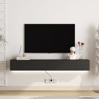 Modern Floating TV Stand With 16 Color LED Lights For 55 To 65 Inch TVs, Wall Mounted Entertainment Center In Black