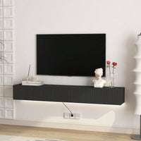 Modern Floating TV Stand With 16 Color LED Lights For 55 To 65 Inch TVs, Wall Mounted Entertainment Center In Black