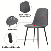 Set Of 4 Modern Mid-Century Upholstered Dining Chairs With Soft Linen Fabric And Black Metal Legs