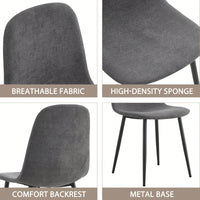 Set Of 4 Modern Mid-Century Upholstered Dining Chairs With Soft Linen Fabric And Black Metal Legs