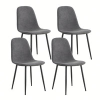 Set Of 4 Modern Mid-Century Upholstered Dining Chairs With Soft Linen Fabric And Black Metal Legs