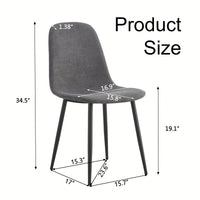 Set Of 4 Modern Mid-Century Upholstered Dining Chairs With Soft Linen Fabric And Black Metal Legs