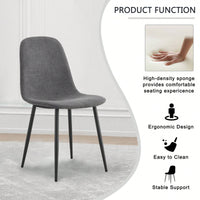 Set Of 4 Modern Mid-Century Upholstered Dining Chairs With Soft Linen Fabric And Black Metal Legs