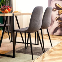 Set Of 4 Modern Mid-Century Upholstered Dining Chairs With Soft Linen Fabric And Black Metal Legs
