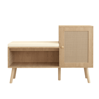Natural Rattan Shoe Storage Bench With Adjustable Shelves And Removable Cushion For Modern Entryway Organization