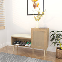 Natural Rattan Shoe Storage Bench With Adjustable Shelves And Removable Cushion For Modern Entryway Organization