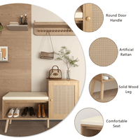Natural Rattan Shoe Storage Bench With Adjustable Shelves And Removable Cushion For Modern Entryway Organization