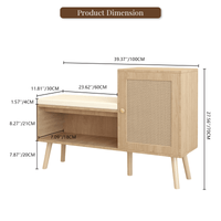 Natural Rattan Shoe Storage Bench With Adjustable Shelves And Removable Cushion For Modern Entryway Organization