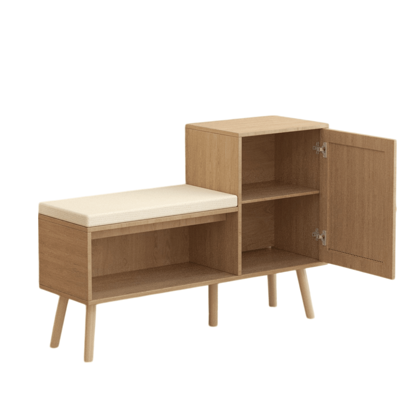 Natural Rattan Shoe Storage Bench With Adjustable Shelves And Removable Cushion For Modern Entryway Organization