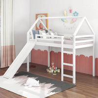 Twin Size Loft Bed With Slide And House Design White