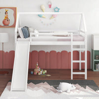 Twin Size Loft Bed With Slide And House Design White