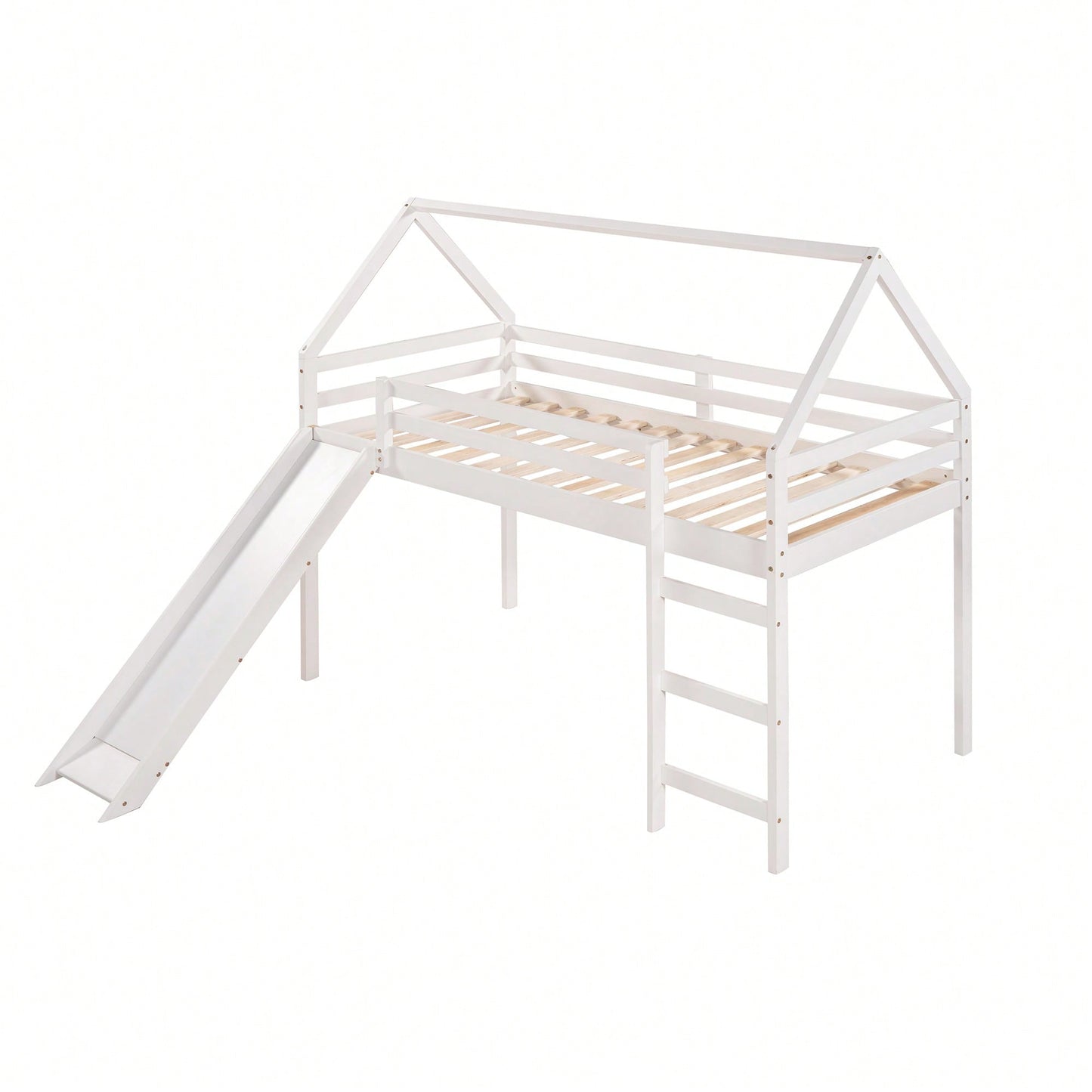 Twin Size Loft Bed With Slide And House Design White