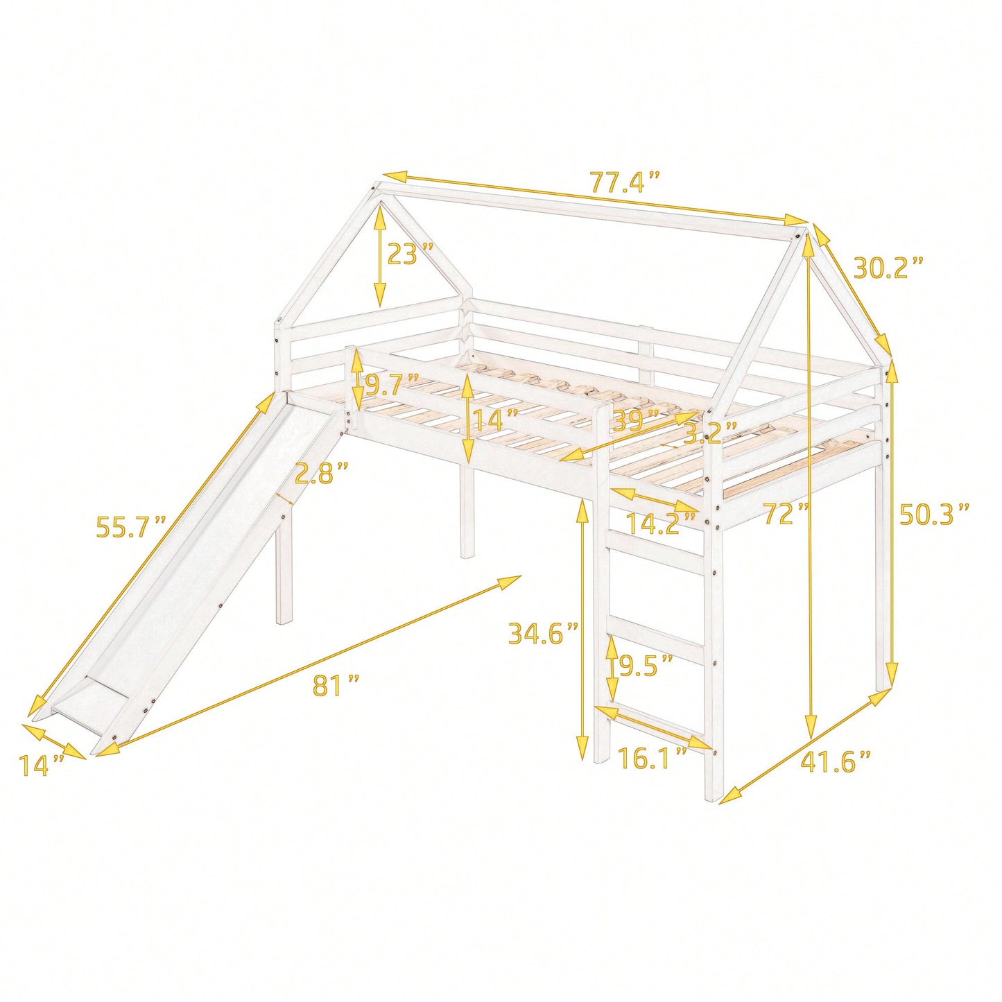 Twin Size Loft Bed With Slide And House Design White