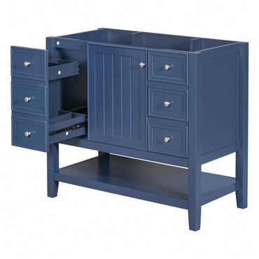 36 Inch Blue Bathroom Vanity Cabinet Base With One Cabinet And Three Drawers