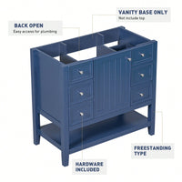 36 Inch Blue Bathroom Vanity Cabinet Base With One Cabinet And Three Drawers